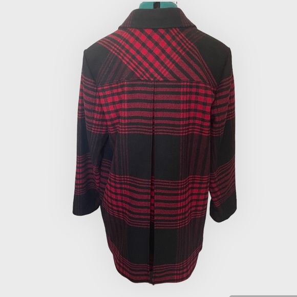 J. Jill Buffalo Plaid Black & Red Pea Coat Women’s Large - Picture 6 of 11